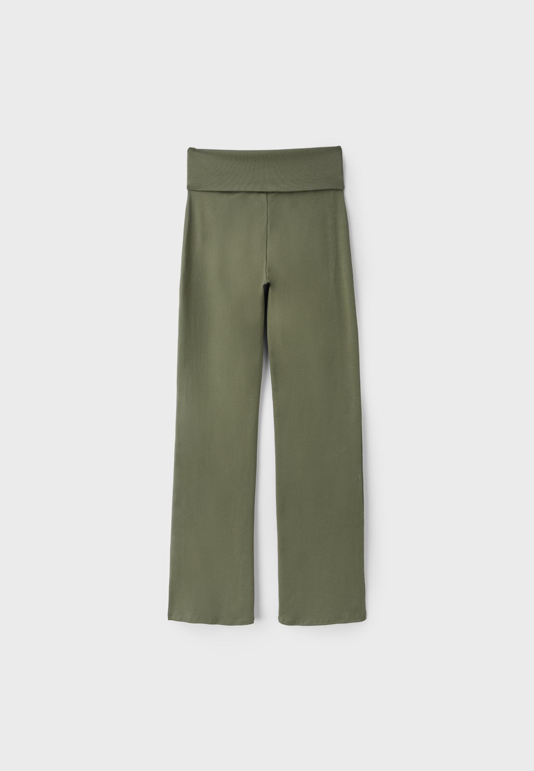 Fold-over waist bell bottom trousers — Khaki