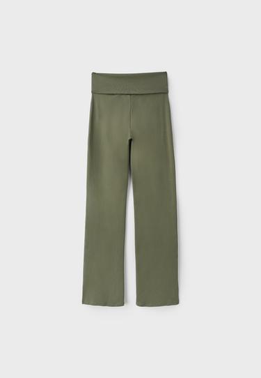 Turn-down waist bell bottom trousers — Khaki 9