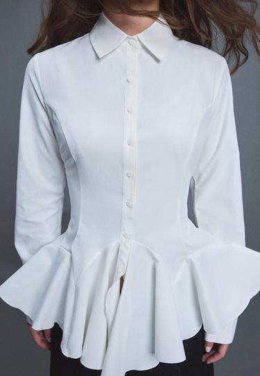 Poplin shirt with ruffles — White 3