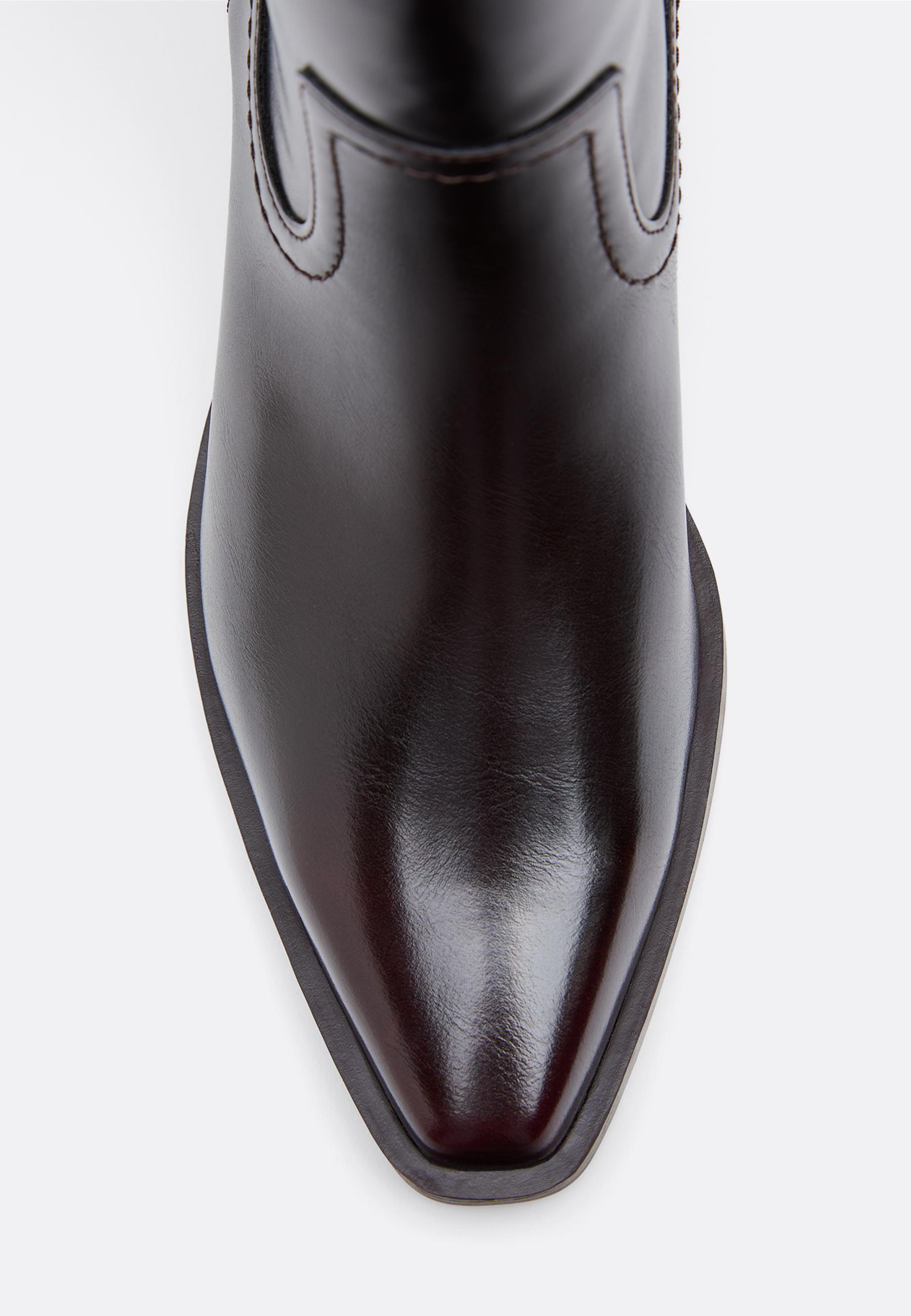 Brown plain shaft cowgirl boots — BURGUNDY