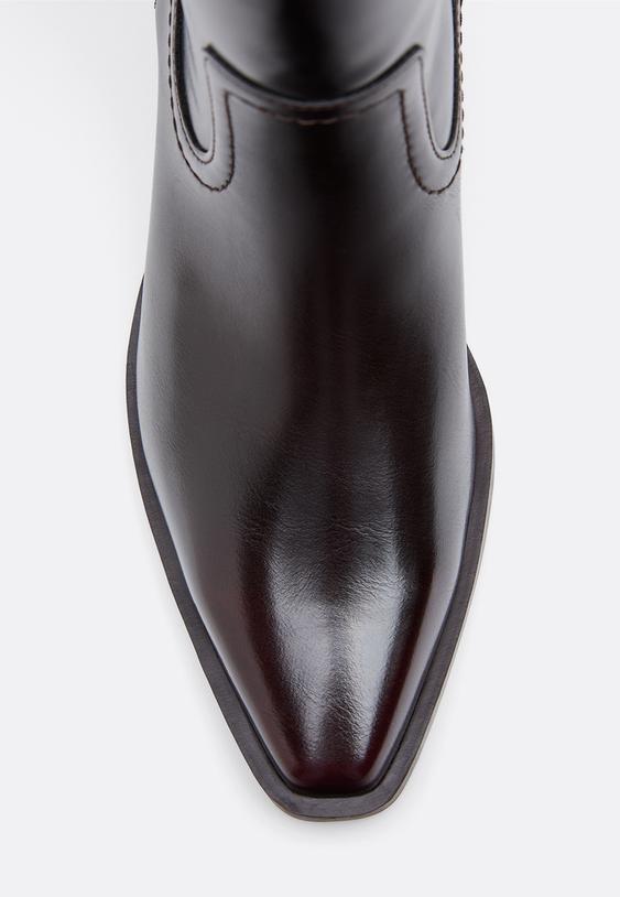 Stradivarius Brown Plain Shaft Cowgirl Boots Burgundy 5