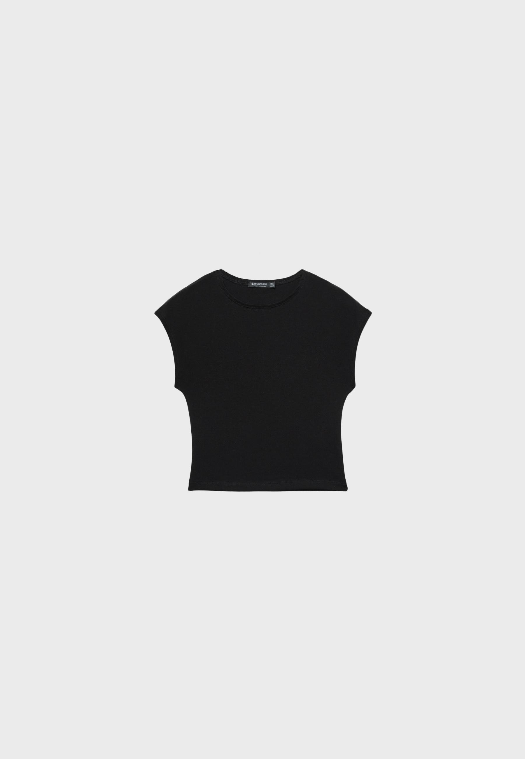 Cap sleeve cropped T-shirt — Black
