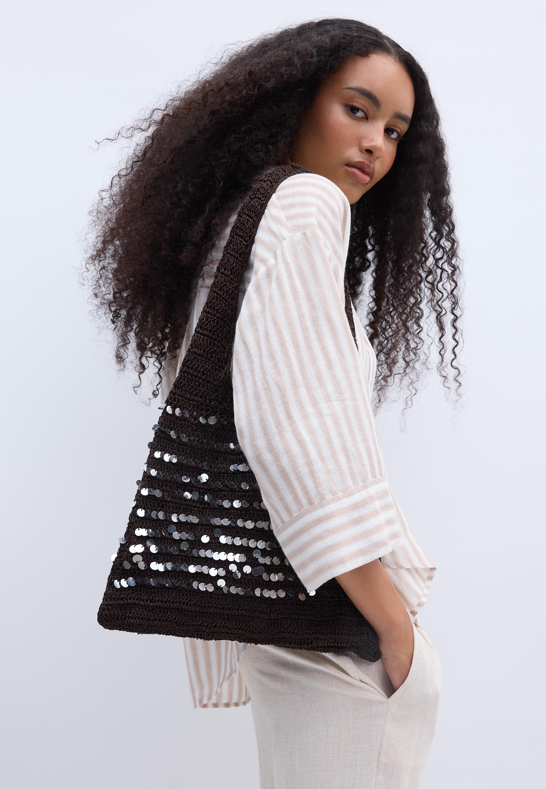 Sequin shoulder bag — Brown