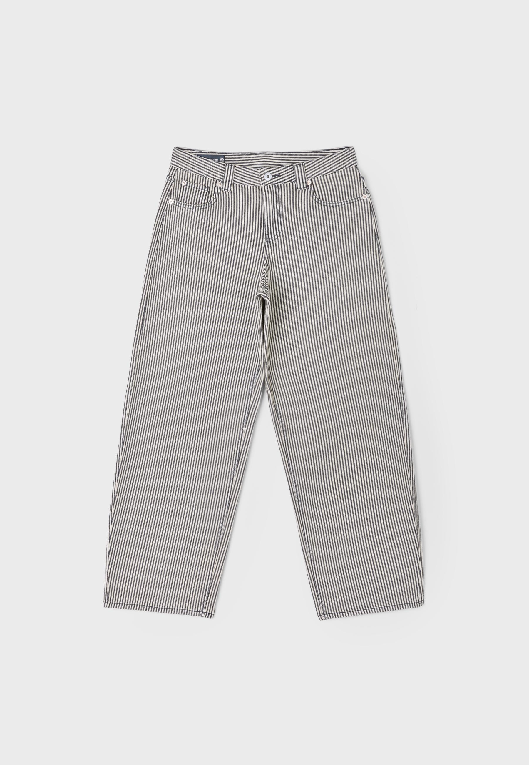 D80 striped barrel-leg jeans — Dark grey