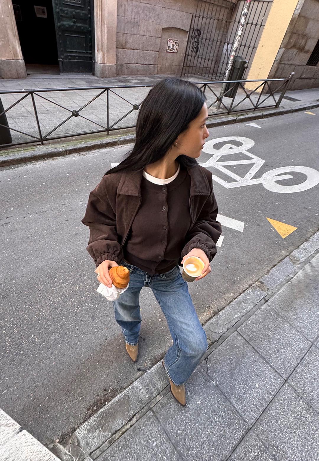 Corduroy Padded Jacket — Brown
