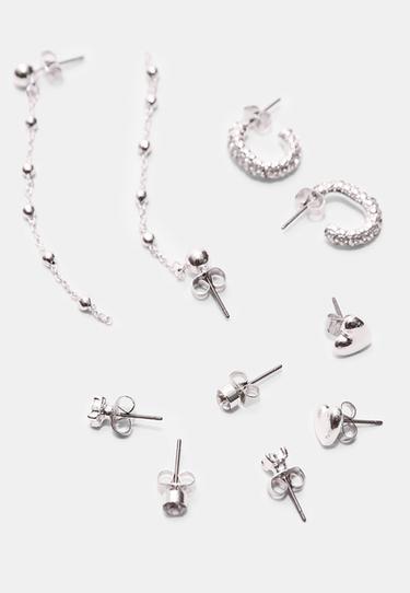 Set of 9 heart and hoop earrings — Grey 5