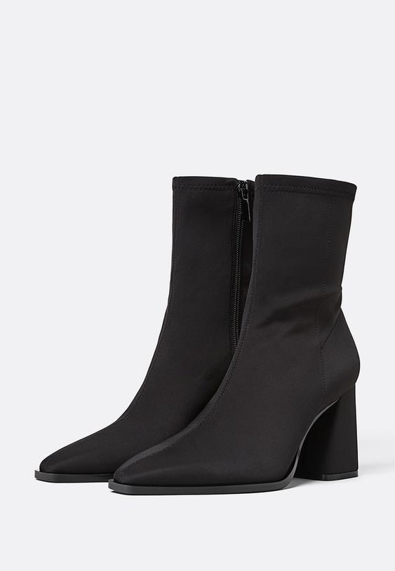 Stradivarius Neoprene-Effect High-Heeled Ankle Boots Black 7