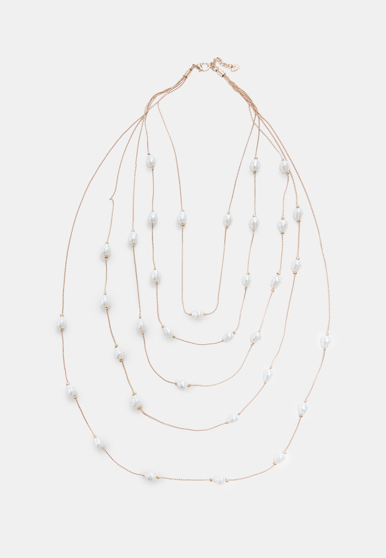Multi-strand faux pearl necklace — Gold