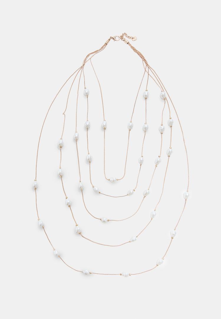 Multi-strand faux pearl necklace — Gold