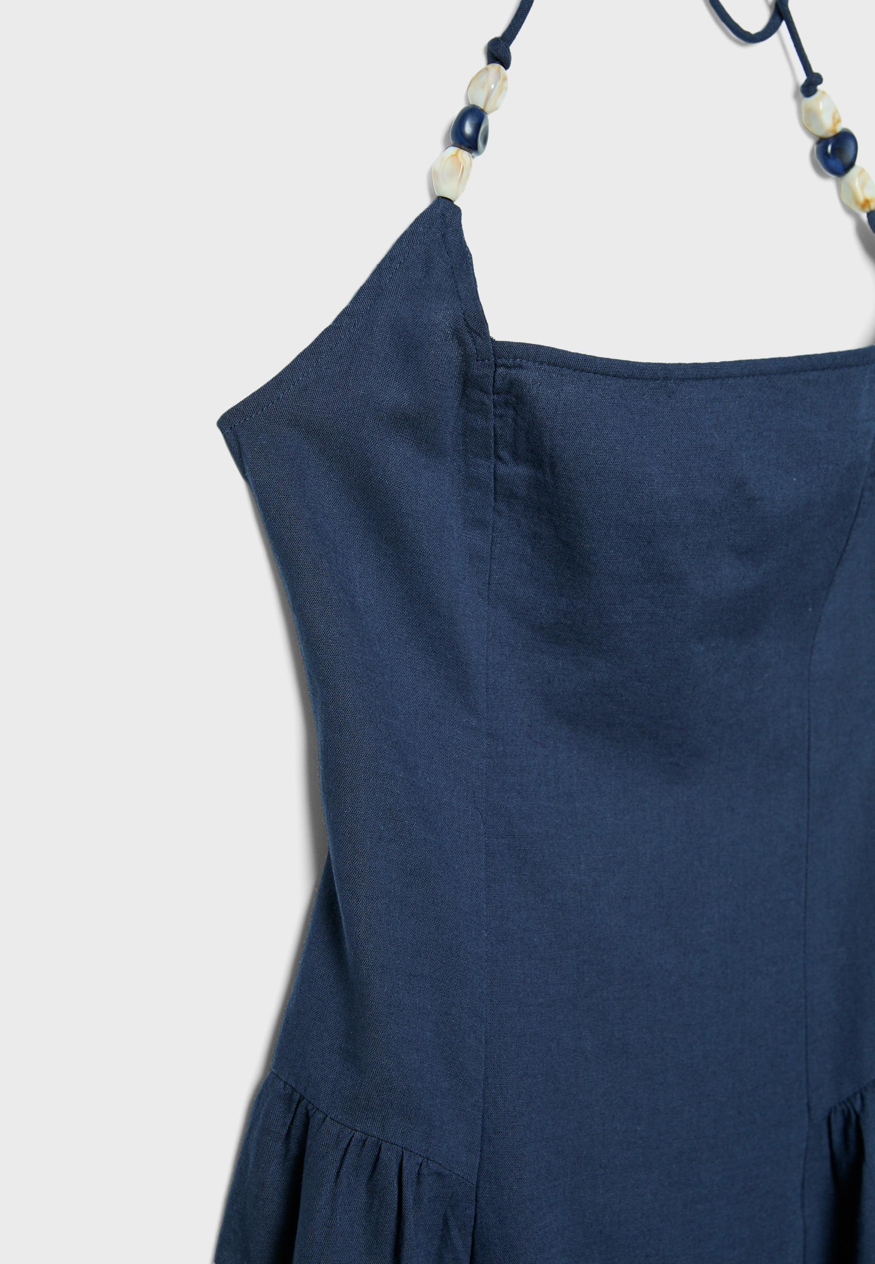 Beaded midi halter dress — Navy blue