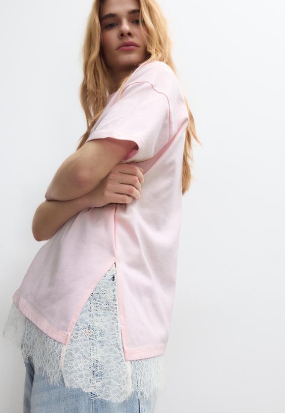 ksa kollu dantelli etek ucu t shirt