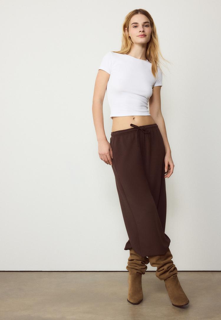 Stradivarius Βασική Μπλούζα Slim Fit Λευκό L