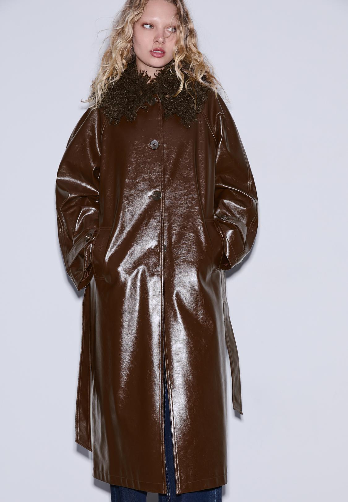 Long faux leather trench coat - Main Image