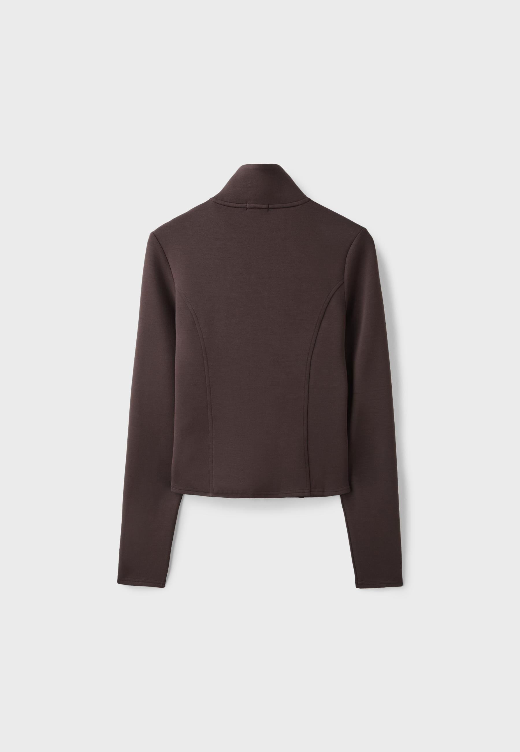 Soft-touch fitted zip-up sweatshirt — Brown