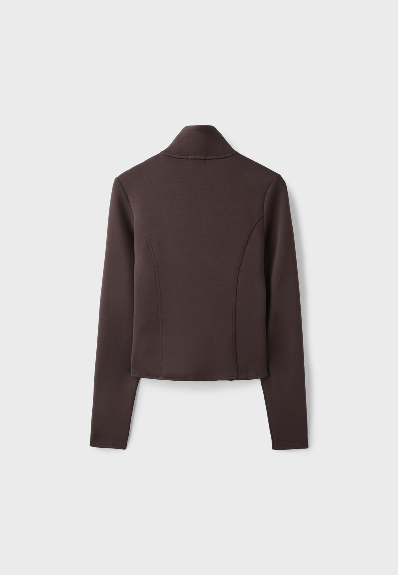 Soft-touch fitted zip-up sweatshirt — Brown