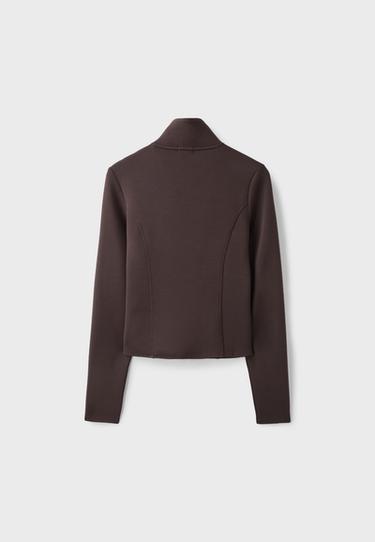 Soft-touch fitted zip-up sweatshirt — Brown 8