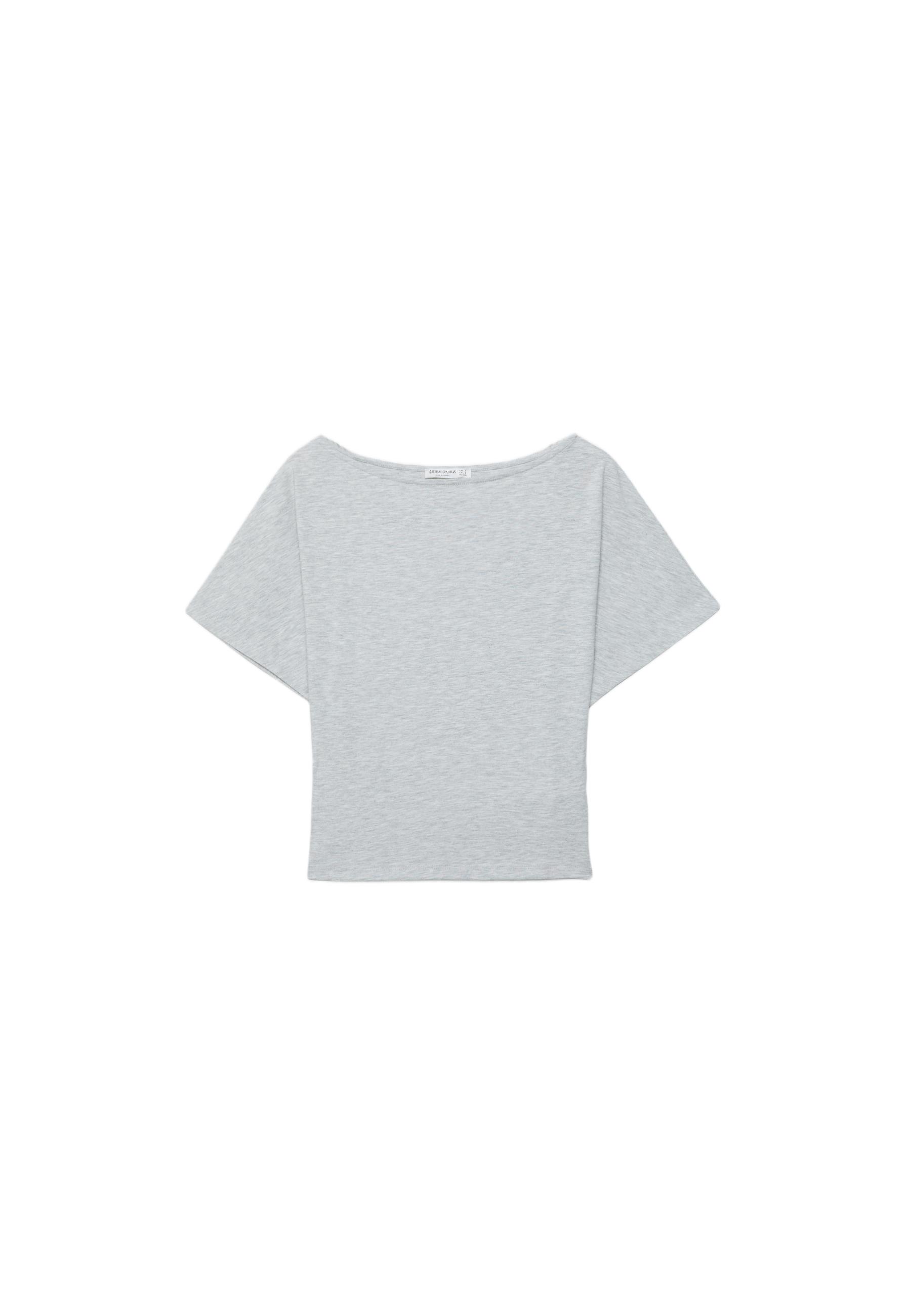 Short sleeve boat neck T-shirt — Grey melange