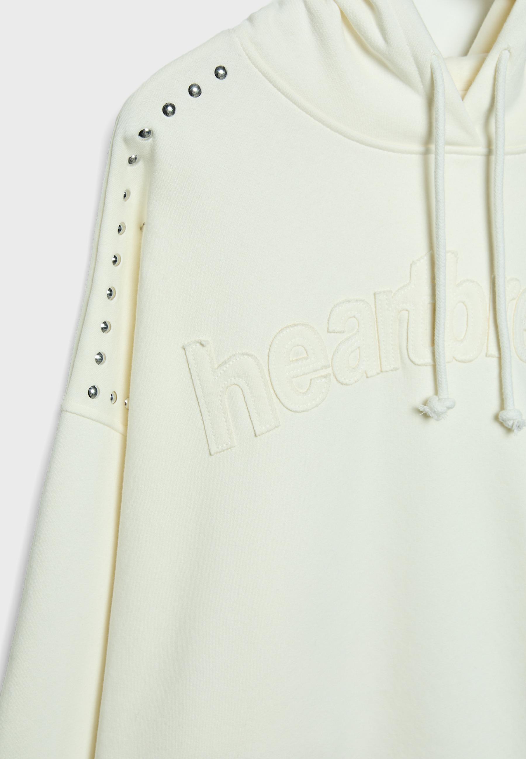 Studded Embroidered Hooded Sweatshirt — Ecru