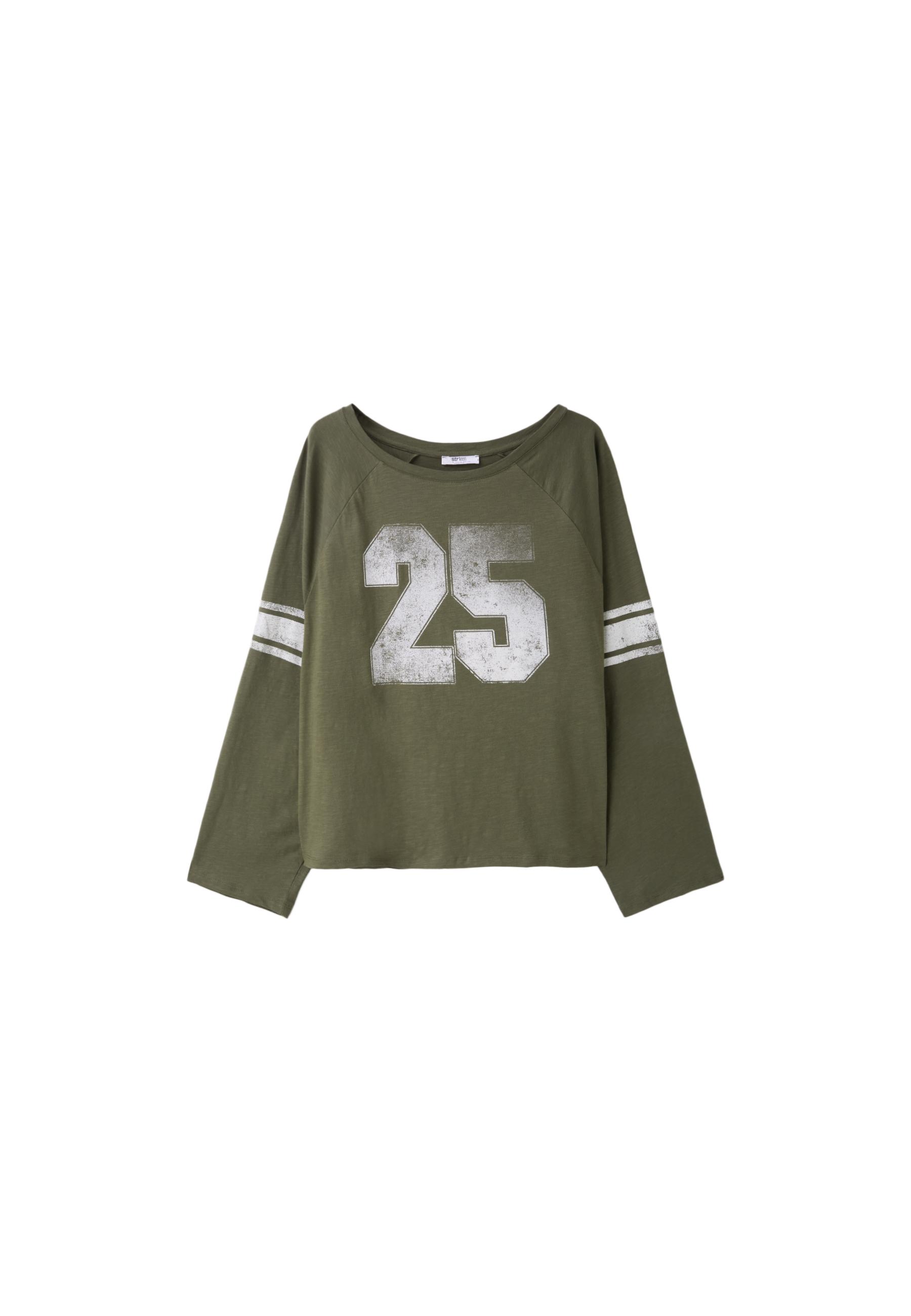 Stradivarius Baskılı, uzun kollu, kayık yaka t-shirt görsel 3