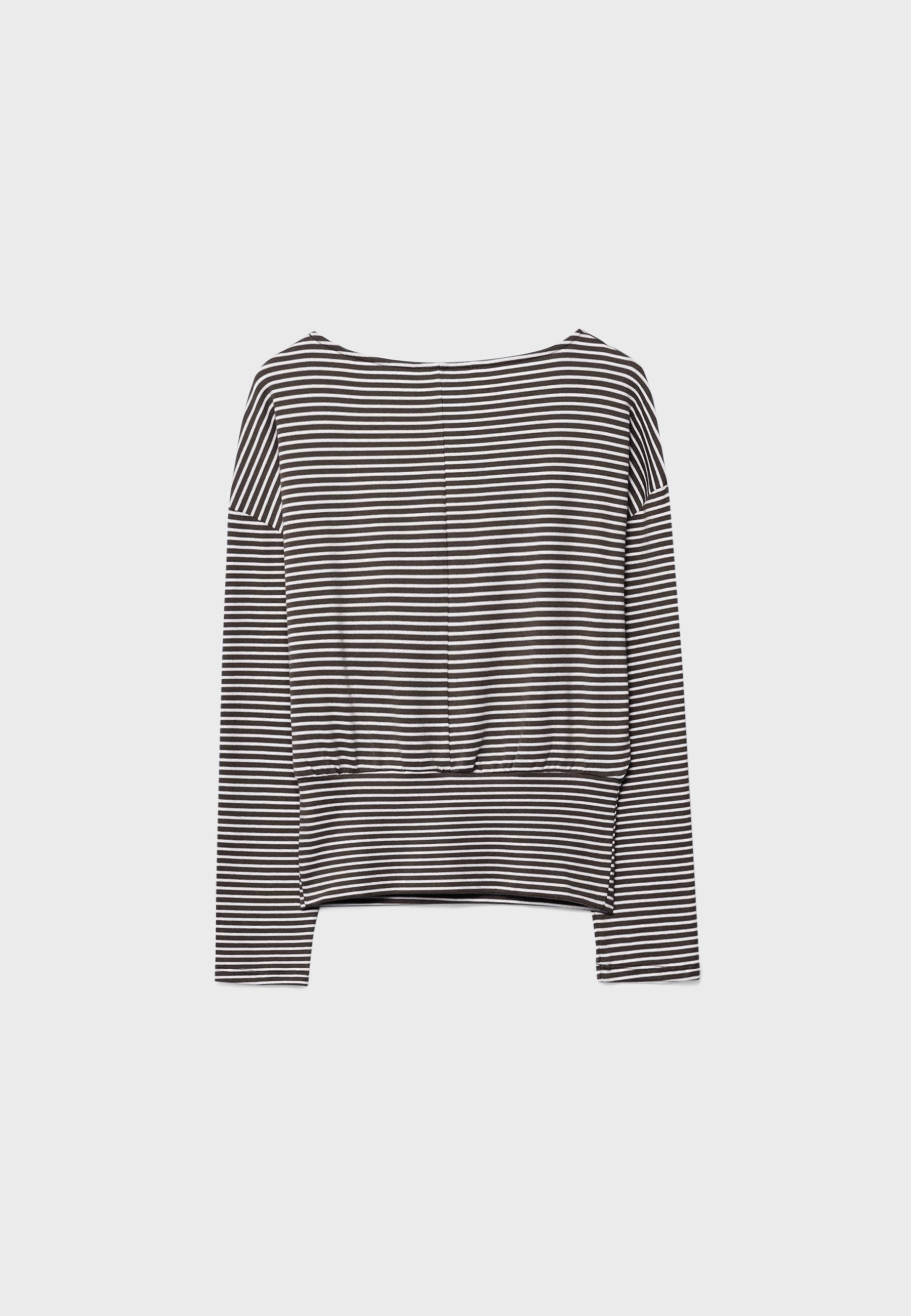 Long sleeve boat neck T-shirt with striped sash — Brown