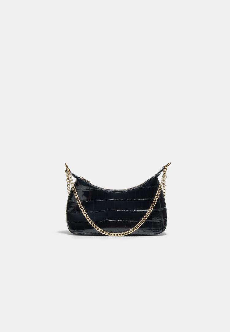 Stradivarius Mini Torbica S Efektom Krokodilske Kože Crna Os