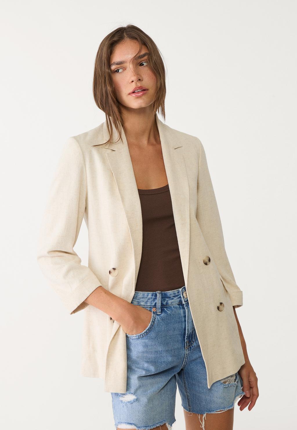 Keten karışımlı ve önü açık blazer