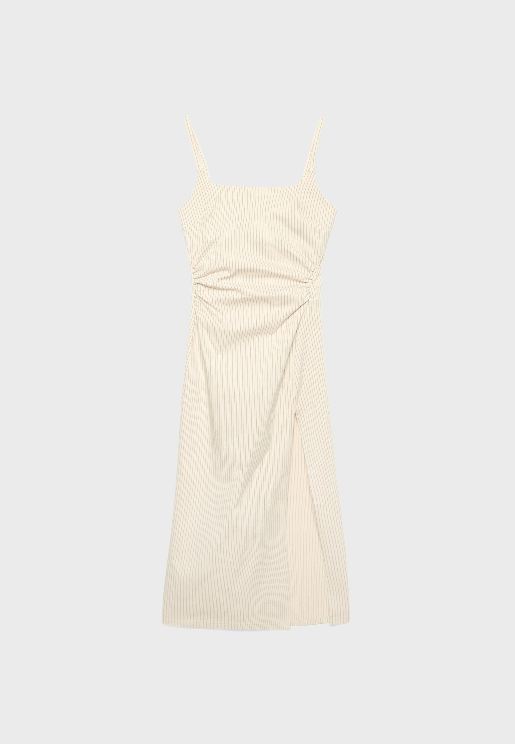 Square neck Bengaline midi dress — Stone
