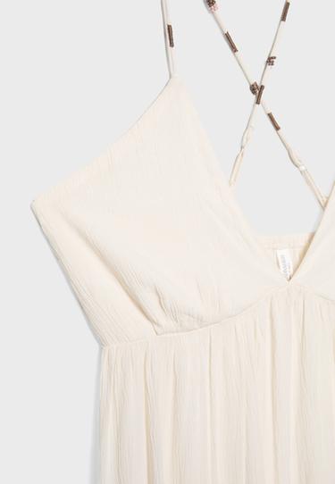 Long crinkle dress with beaded straps — Vanilla 9