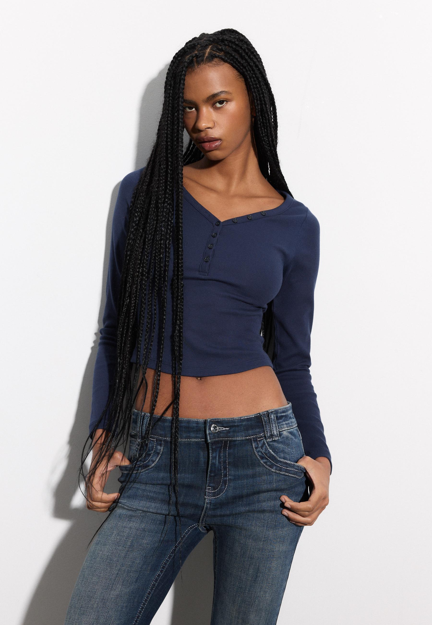 Blouse with buttons — Navy blue