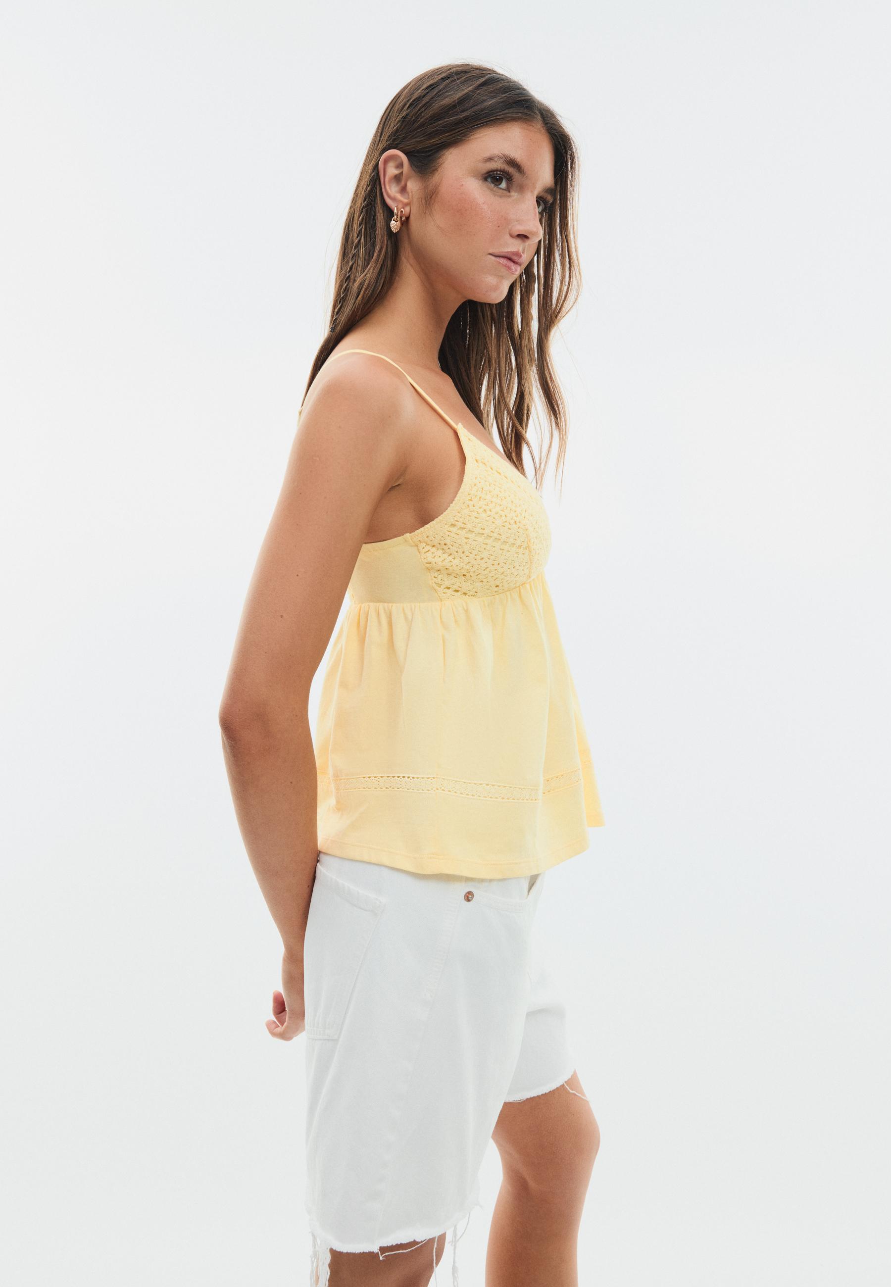 Crochet strappy top — Pastel yellow