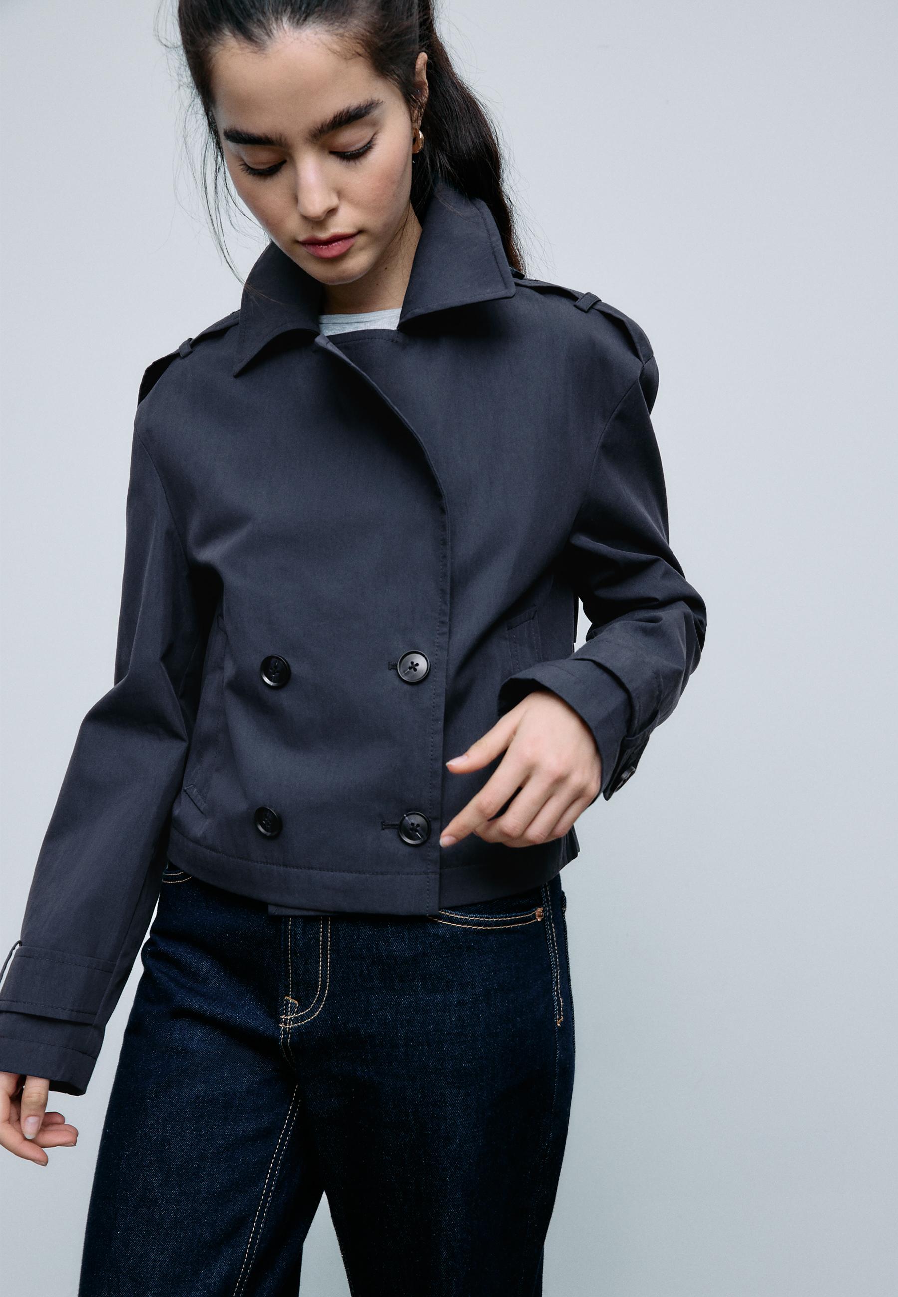 Short double-breasted trench coat — Navy blue