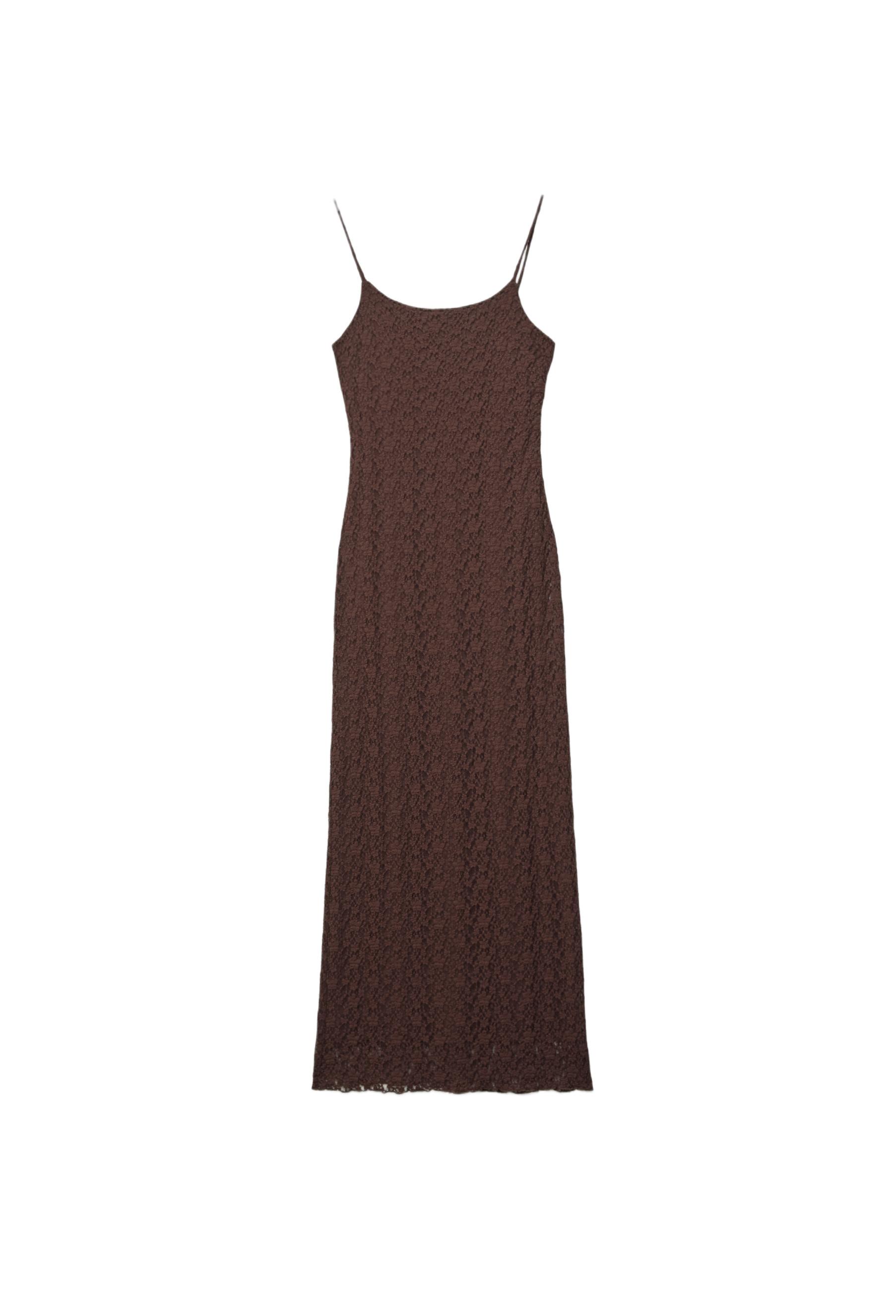 Blonde lace strappy midi dress — Brown