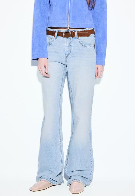 Stradivarius D68 Boot-Cut Jeans With Belt Medium Light Blue Denim 14