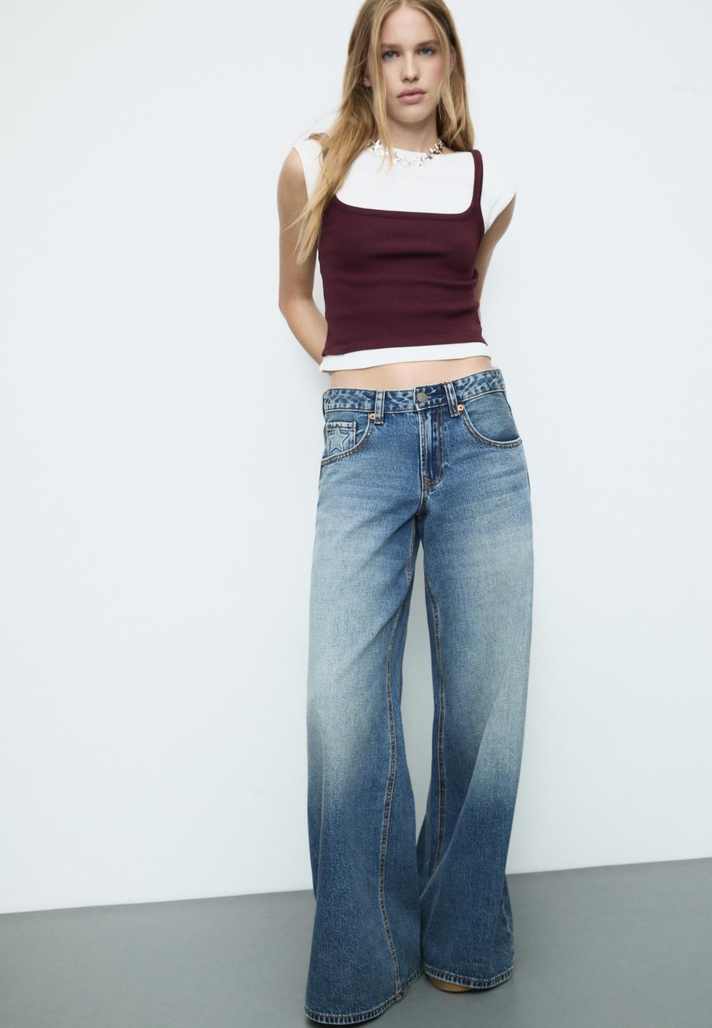 Jeans low waist wide leg estrellas