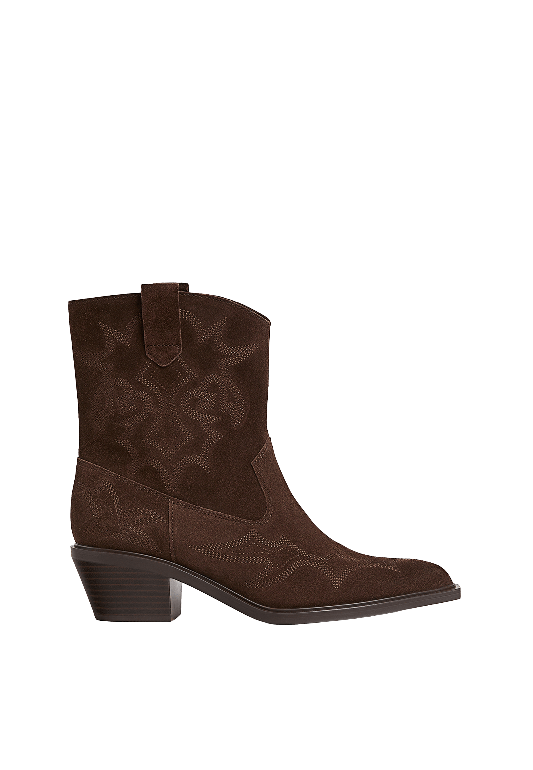 Split leather heeled cowboy ankle boots — BROWN