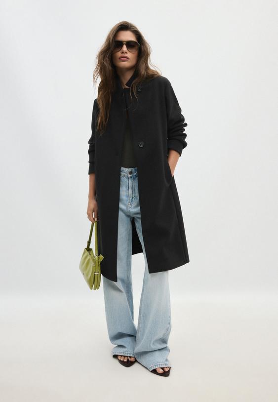 Stradivarius Soft-Touch Basic Coat Black L