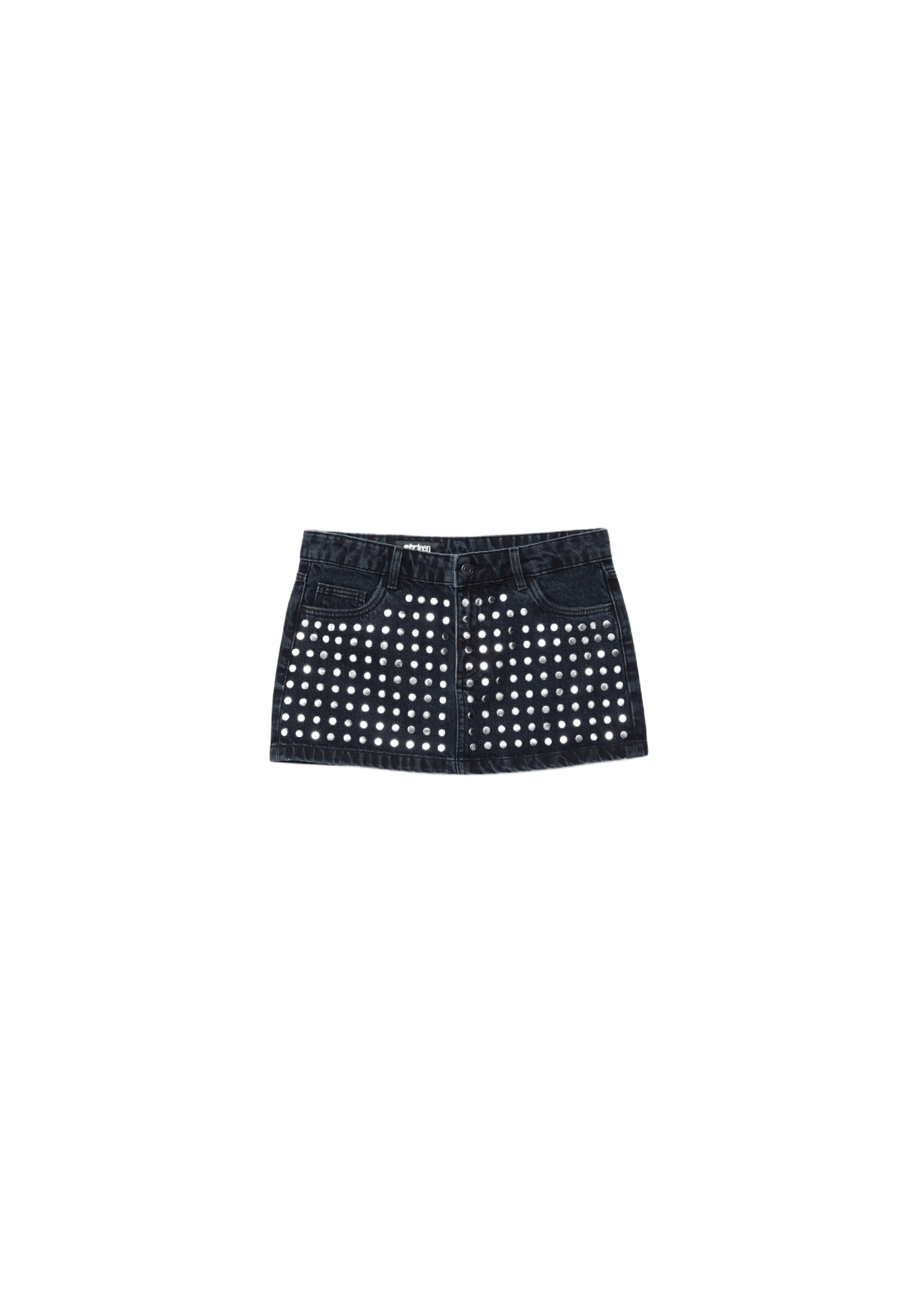Studded denim skirt — BLACK DENIM WASHED EFFECT