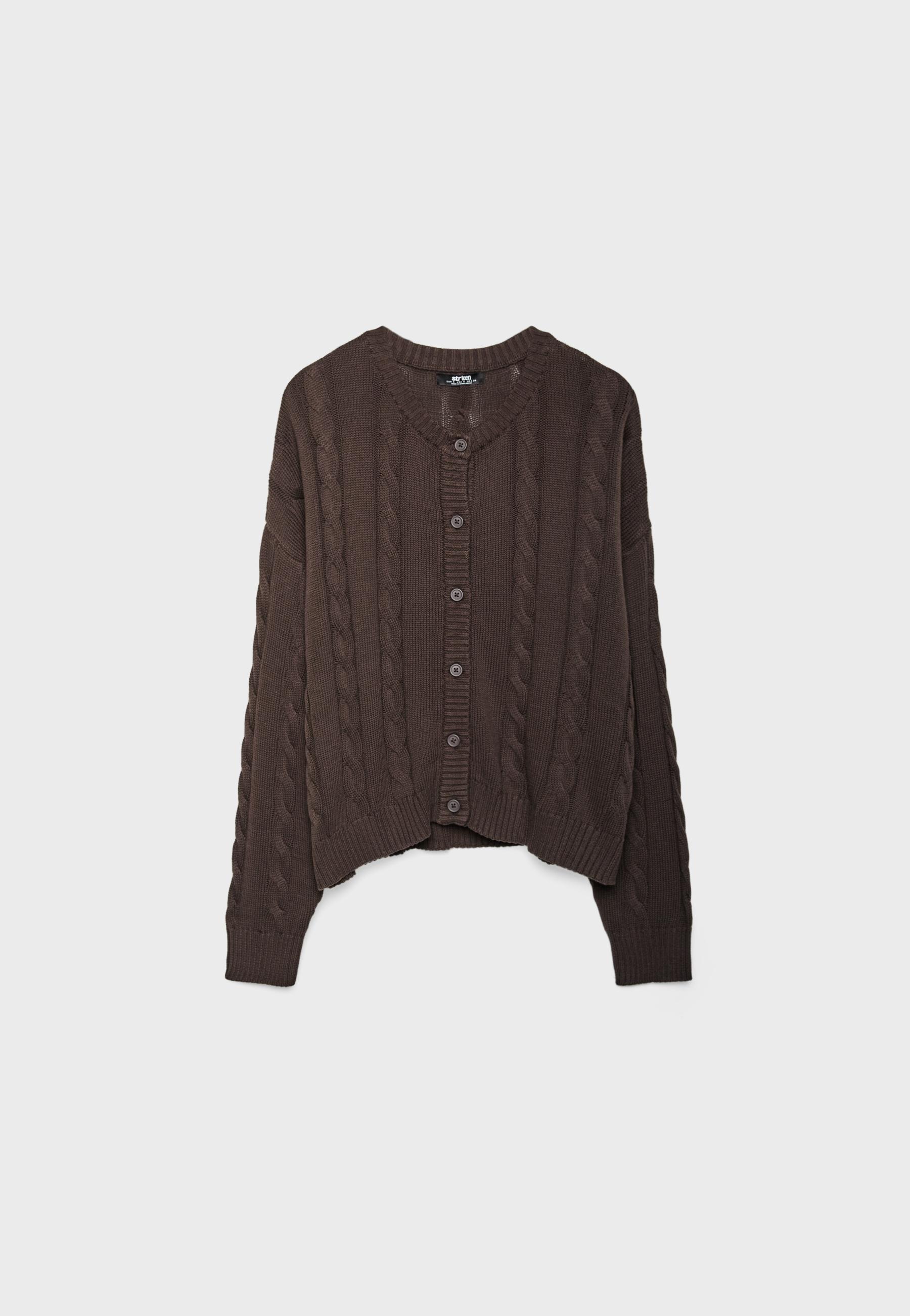 Button-up cable knit cardigan — Brown