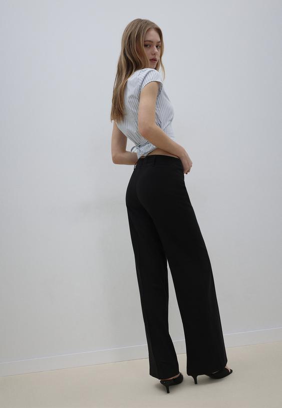 Stradivarius Slim Fit Straight Trousers Black 16