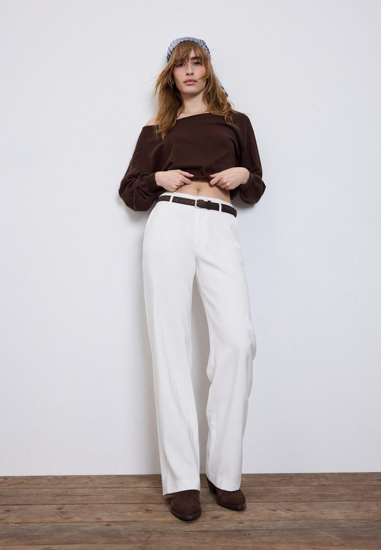 duz kesim dokumlu kemerli pantolon l04020080