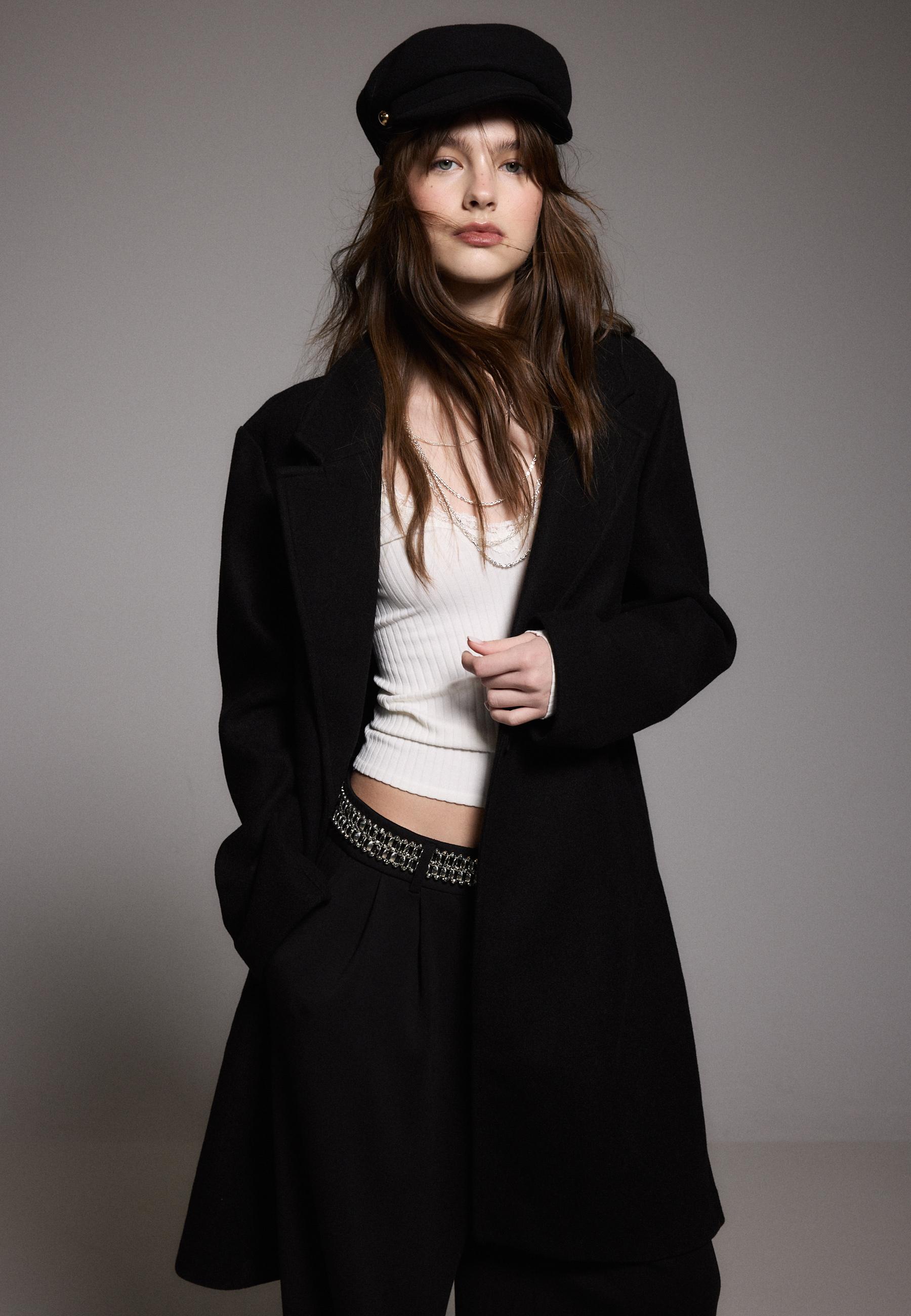 Single-button midi coat — Black