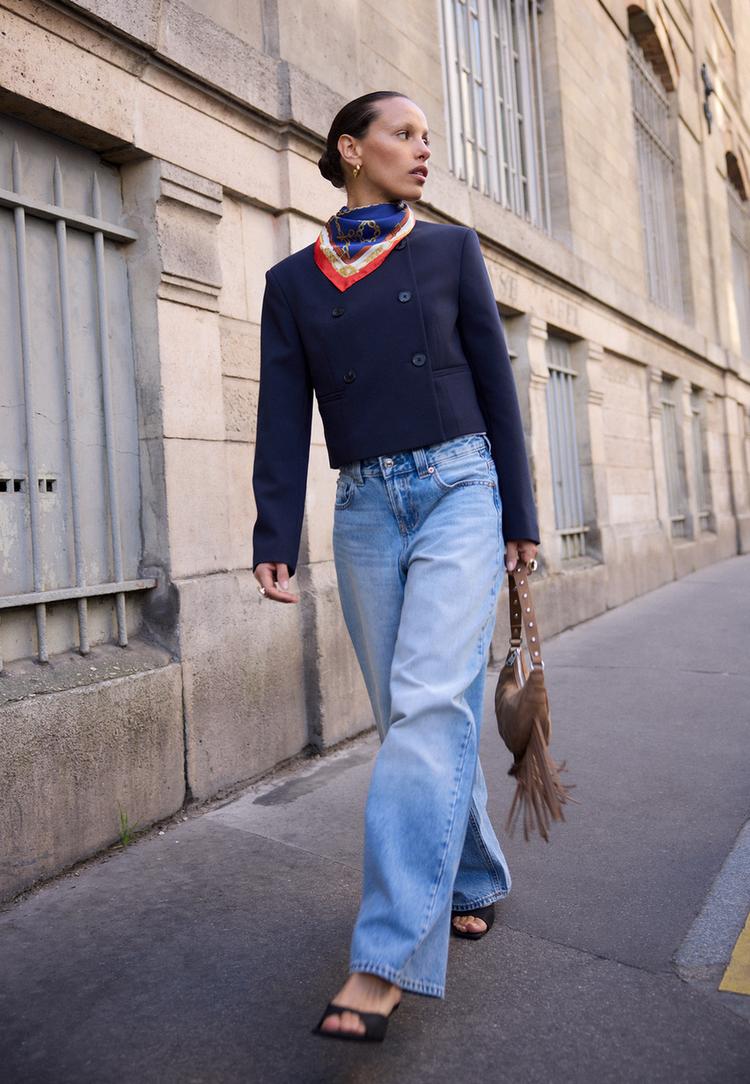 Stradivarius D80 Τζιν Παντελόνι Barrel Fit Μπλε Μεσαίας Απόχρωσης 40