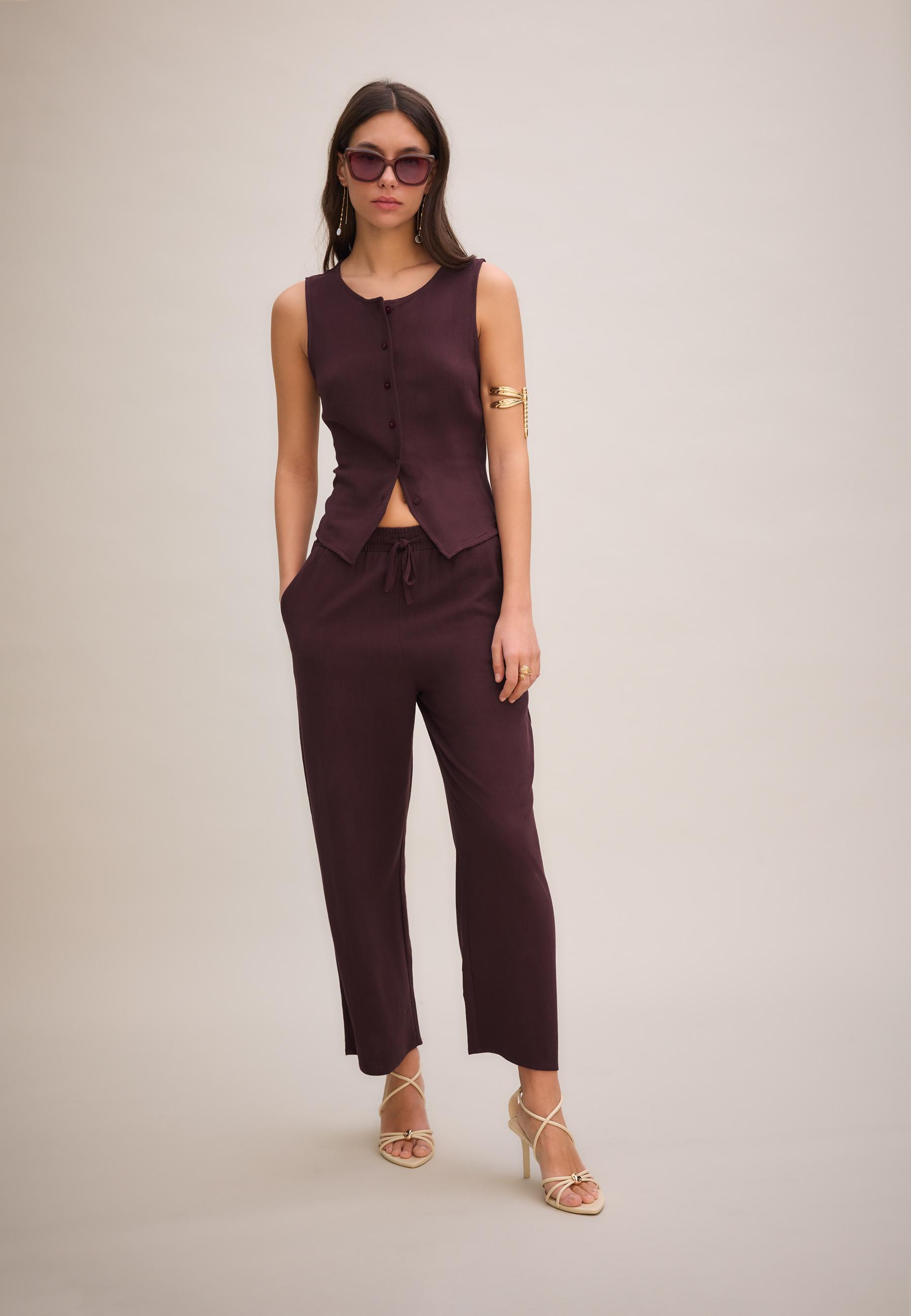 Sleeveless buttoned top — Purple
