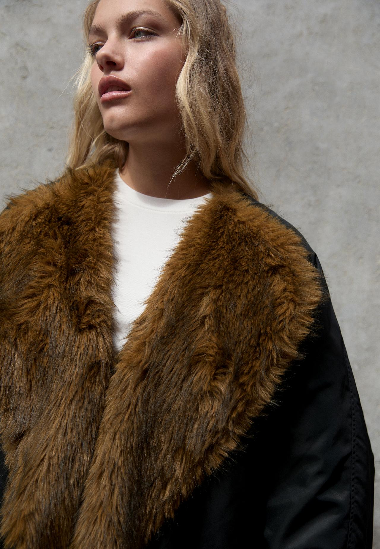 Faux fur lapel bomber jacket — Black