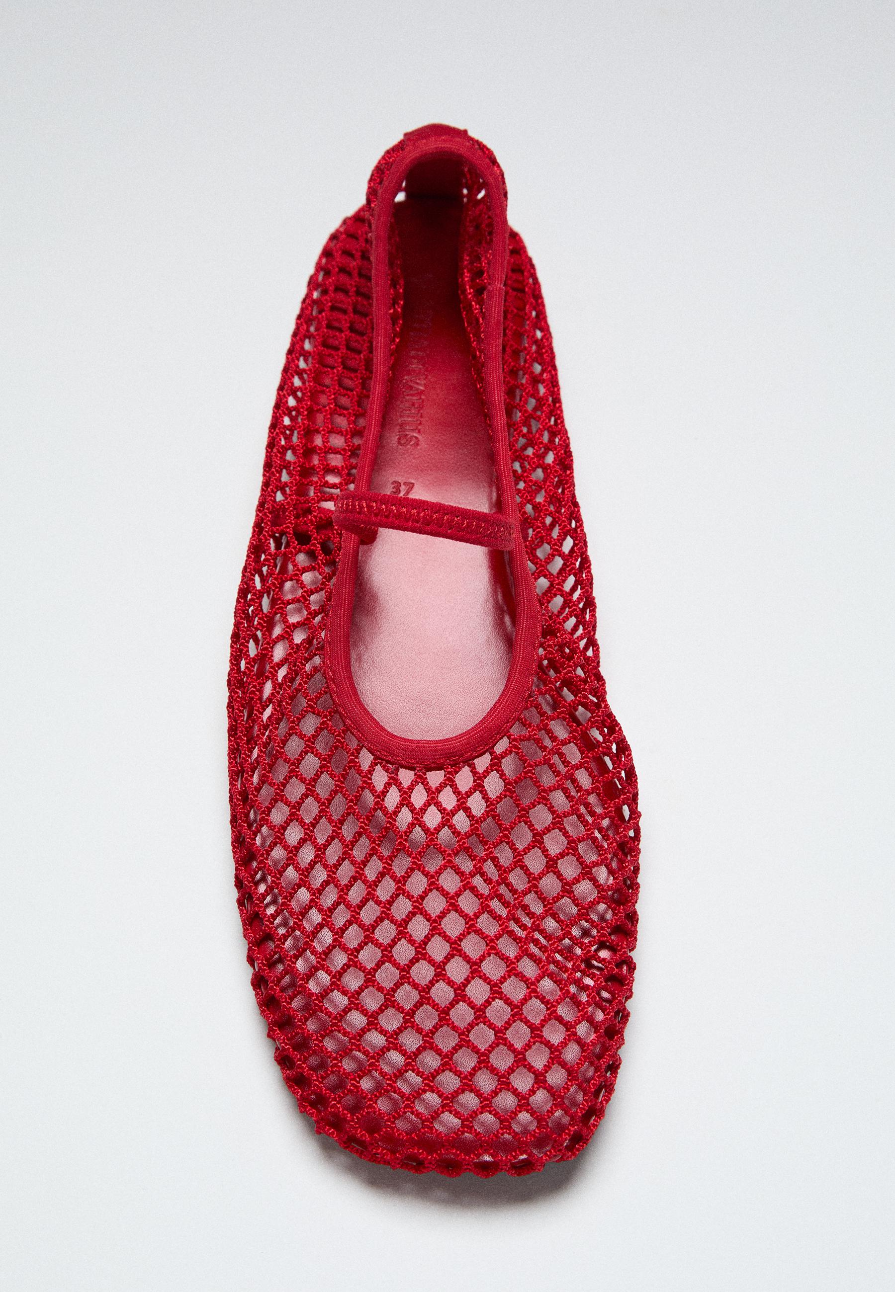 Mesh strap ballet flats — RED 