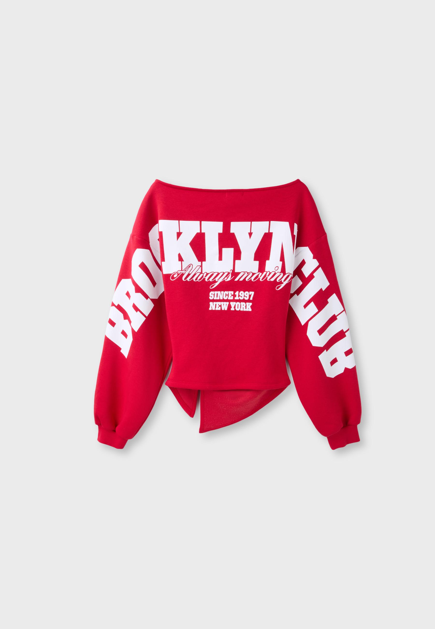 Fitted asymmetric print sweatshirt — Red