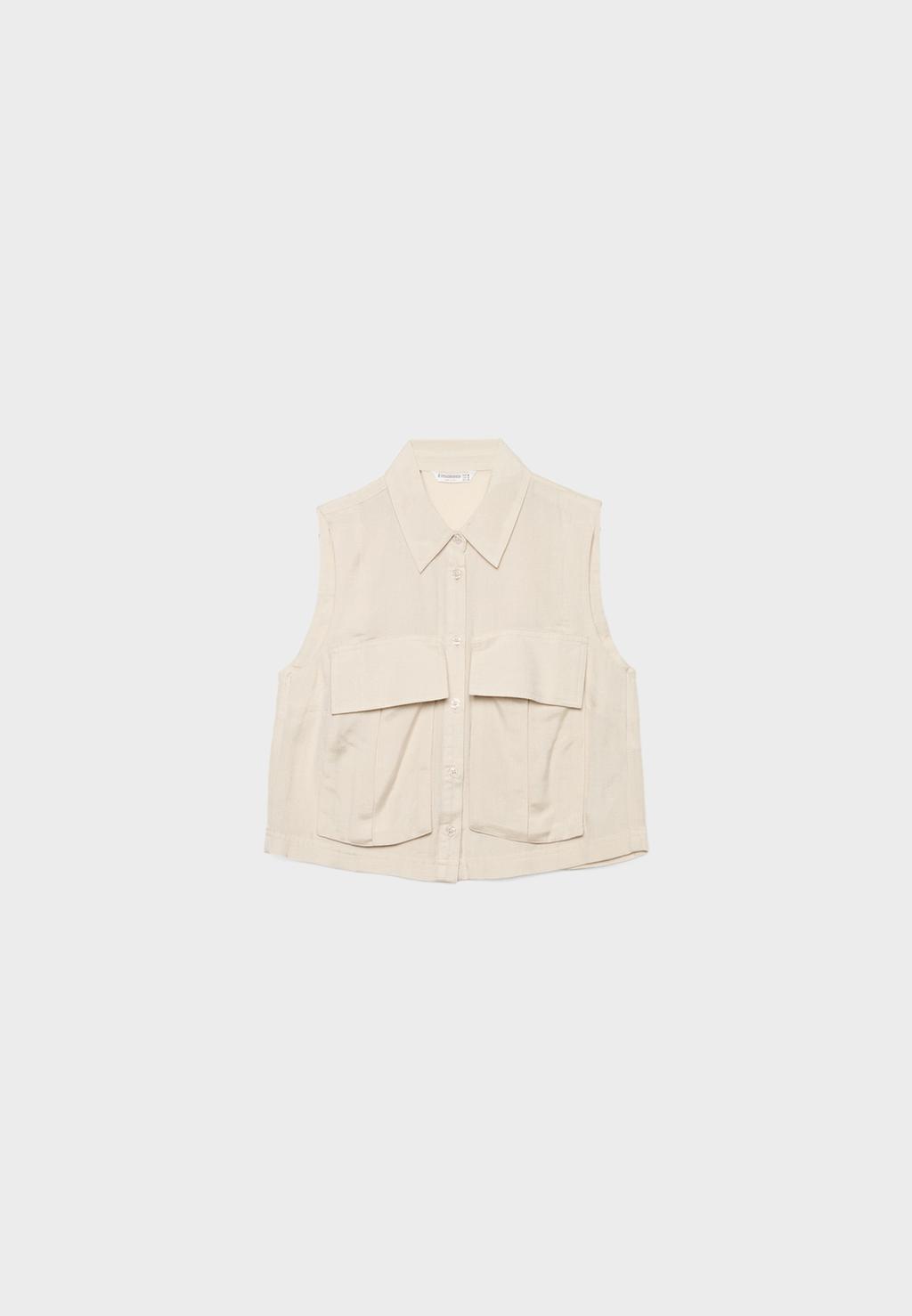 Camisa sin mangas bolsillos con lino
