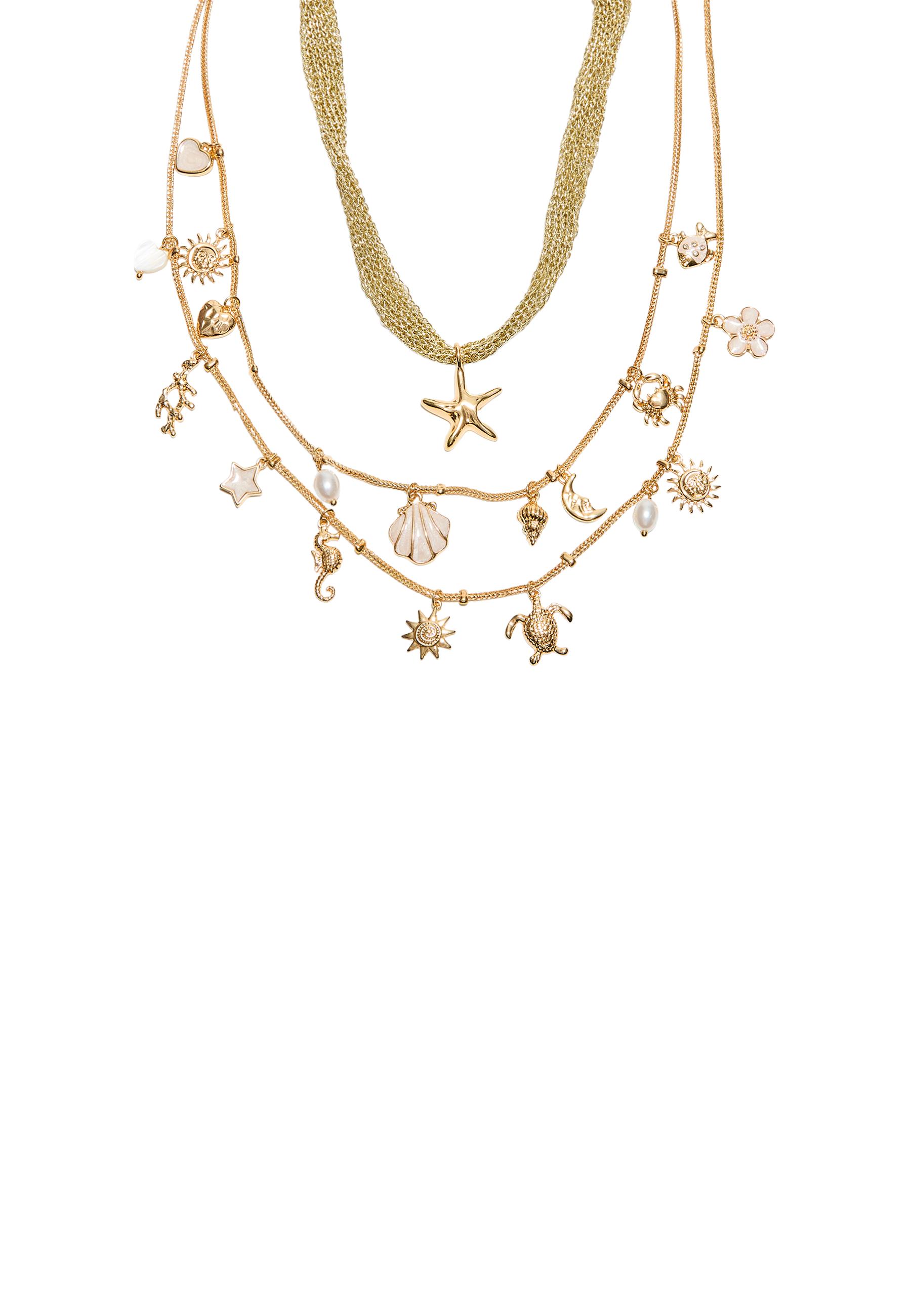 Set of 2 marine charm necklaces — Gold