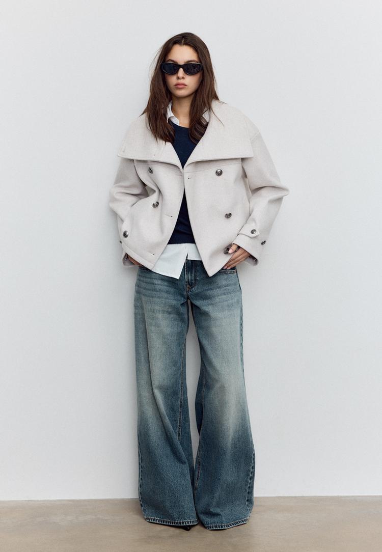 dubbelgesloten jack met opstaande kraag en zachte touch