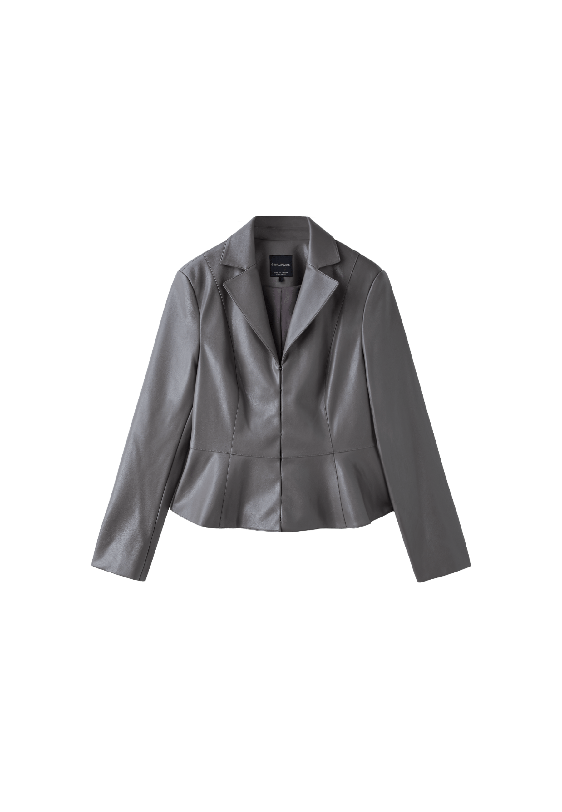 Fitted leather effect peplum blazer — Dark grey